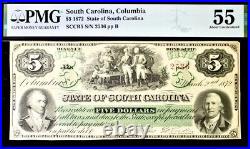 1872 $5 South Carolina, Columbia PMG 55 About uncirculated banknote