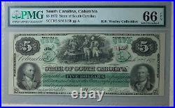 1872 $5 South Carolina Obsolete Revenue Bond Scrip PMG 66 EPQ Gem Uncirculated