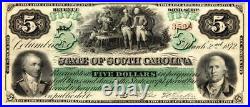 1872 $5 The State of South Carolina, PMG 65 GEM UNCIRCULATED EPQ- WOW STUNNING