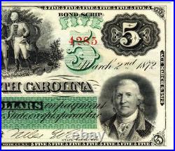 1872 $5 The State of South Carolina, PMG 67 SUPERB GEM UNC EPQ- WOW STUNNING