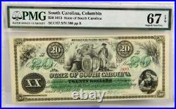 1872 Columbia $20 Dollars SC-State of South Carolina Note-PMG 67 EPQ Superb GEM