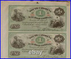 1872 South Carolina $1-$1-$2-$5 UNC Rail Road Uncut Sheet of 4 Notes