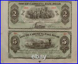 1872 South Carolina $1-$1-$2-$5 UNC Rail Road Uncut Sheet of 4 Notes