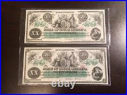 1872 State of South Carolina $20 Dollar Banknotes Plate A & Plate B S/N 602