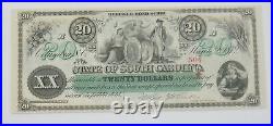 1872 State of South Carolina $20 Dollar Bill Obsolete Currency Note UNC