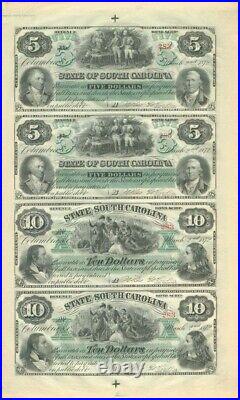 1872 dated State of South Carolina Uncut Obsolete Sheet Broken Bank Notes Pa