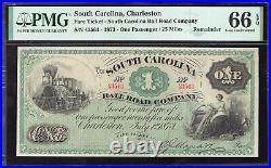 1873 $1 Charleston, Sc South Carolina Railroad Obsolete Pmg 66 Epq 43561
