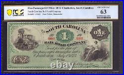 1873 1 One Passenger Rail Road Company Charleston South Carolina Pcgs B Cu 63