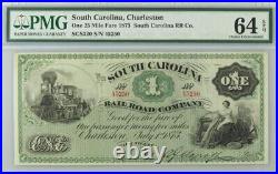 1873 $1 South Carolina, Charleston, One Passengers/25 Miles PMG Choice UNC64