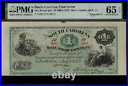 1873 $1 South Carolina, Charleston Rail Road Co. Fare Ticket PMG 65 EPQ
