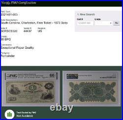 1873 $1 South Carolina Rail Road Company Charleston Fare Ticket PMG 66 EPQ
