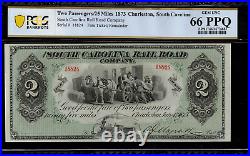 1873 $2 Charleston, South Carolina Rail Road Co. Fare Ticket PCGS 66 PPQ