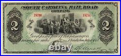1873 $2 Fare South Carolina Railroad Co. Obsolete Note Choice Uncirculated! PQ