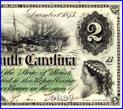 1873 $2 State of South Carolina Currency Gem Uncirculated PMG 65 EPQ- RARE NOTE