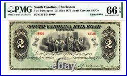 1873 $2 State of South Carolina Rail Road Gem Uncirculated PMG 66 EPQ- STUNNING