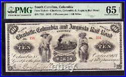 1873 2-fare Ticket 100 Miles Columbia South Carolina Obsolete Note Pmg 65 Epq