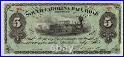 1873 $5 Fare South Carolina Railroad Co. Obsolete Note -Choice Uncirculated! PQ+