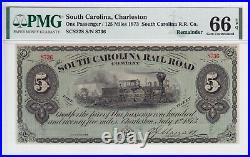 1873 $5 South Carolina Rail Road Co Obsolete Note Charleston SC PMG CU 66 EPQ