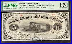1873 Fare Ticket 100 Miles Columbia South Carolina Obsolete Note Pmg Gem 65 Epq