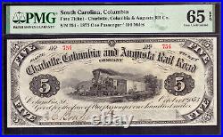1873 Fare Ticket 100 Miles Columbia South Carolina Obsolete Note Pmg Gem 65 Epq