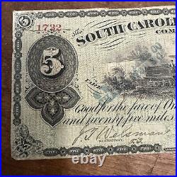 1873 The South Carolina Rail Road Company $5 Fare Ticket No. 1732