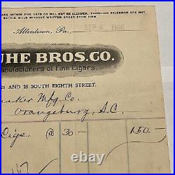 1906 Ruhe Bros Co. Fine Cigars Orangeburg, South Carolina Receipt On Thick Paper