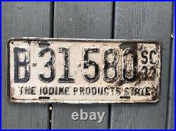 1933 South Carolina Passenger License Plate Tag Iodine Products State Original