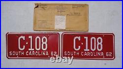 1962 South Carolina License Plate PAIR / SET Low # C 108