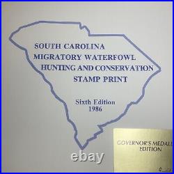 1986 SOUTH CAROLINA State Duck Stamp Print DANIEL SMITH Governors Ed. + STAMP