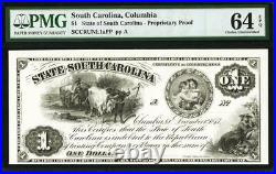 $1 1873 Columbia, SC- State of South Carolina PROOF PMG 64 CHOICE UNC-VERY RARE