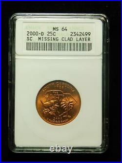 2000-D South Carolina State Quarter ANACS MS64 Missing Clad Layer