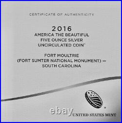 2016-p Fort Moultrie South Carolina 5oz Silver. 8333