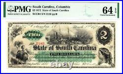 $2 1873 State Of South Carolina, Columbia PMG 64 CHOICE UNCIRCULATED- WOW RARE