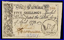4/10/1778 South Carolina 5 Shilling Colonial Note PMG 64 CH UNC Bright & Bold