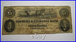 $5 1853 Charleston South Carolina SC Obsolete Currency Bank Note Bill Farmers Ex