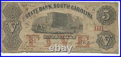 $5 1855 President Directors State Bank South Carolina Serial #1111 148 G22a Note
