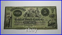 $5 1857 Cheraw South Carolina SC Obsolete Currency Bank Note Bill! Bank of SC