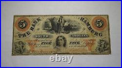 $5 1860 Hamburg South Carolina Obsolete Currency Bank Note Bill! Bank of Hamburg