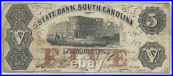 $5 1860 President Directors State Bank South Carolina Low Serial #177 Charleston