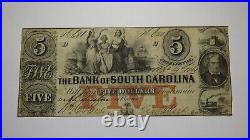 $5 1861 Charleston South Carolina SC Obsolete Currency Bank Note Bill Bank of SC