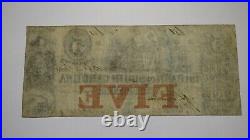 $5 1861 Charleston South Carolina SC Obsolete Currency Bank Note Bill Bank of SC