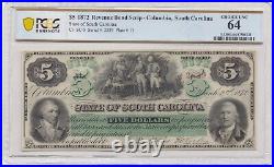 $5 1872 Revenue Bond Scrip Columbia, South Carolina PCGS Choice UNC64