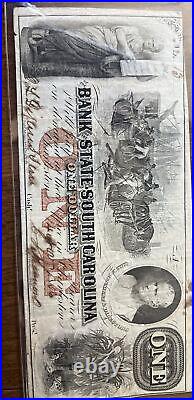 Bank Of South Carolina $1.00 Bank Note #13 In Series Nov. 14, 1856 Pre-Civil War