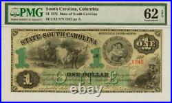 Columbia, SC- State of South Carolina $1 Mar. 2,1872 PMG 62EPQ Uncirculated-WOW