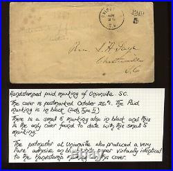 Confederate States Unionville South Carolina Stampless Cover (LV 594)