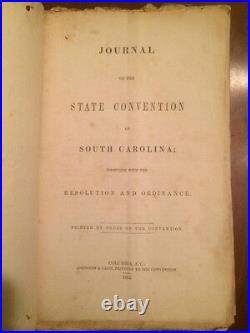 Edisto Island SC, SIGNED 1852 South Carolina Journal State Convention Secession