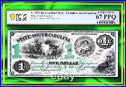 INA South Carolina 1872 $1 US Obsolete Currency Paper Mpney Note PCGS 67 PPQ