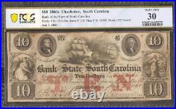 LARGE 1860 $10 BILL SOUTH CAROLINA BANK NOTE OLD PAPER MONEY SC45G58e PCGS 30