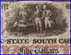 Large 1860 $5 Bill South Carolina Bank Note Currency Old Paper Money Pcgs 40 Ppq
