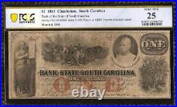 Large 1861 $1 Bill South Carolina Bank Note CIVIL War Paper Money Pcgs 25